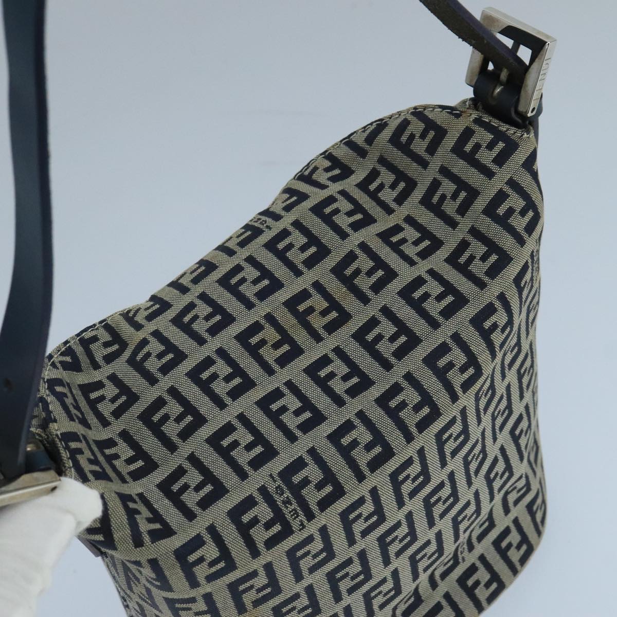 FENDI Zucchino Canvas Hand Bag Navy Silver 101993
