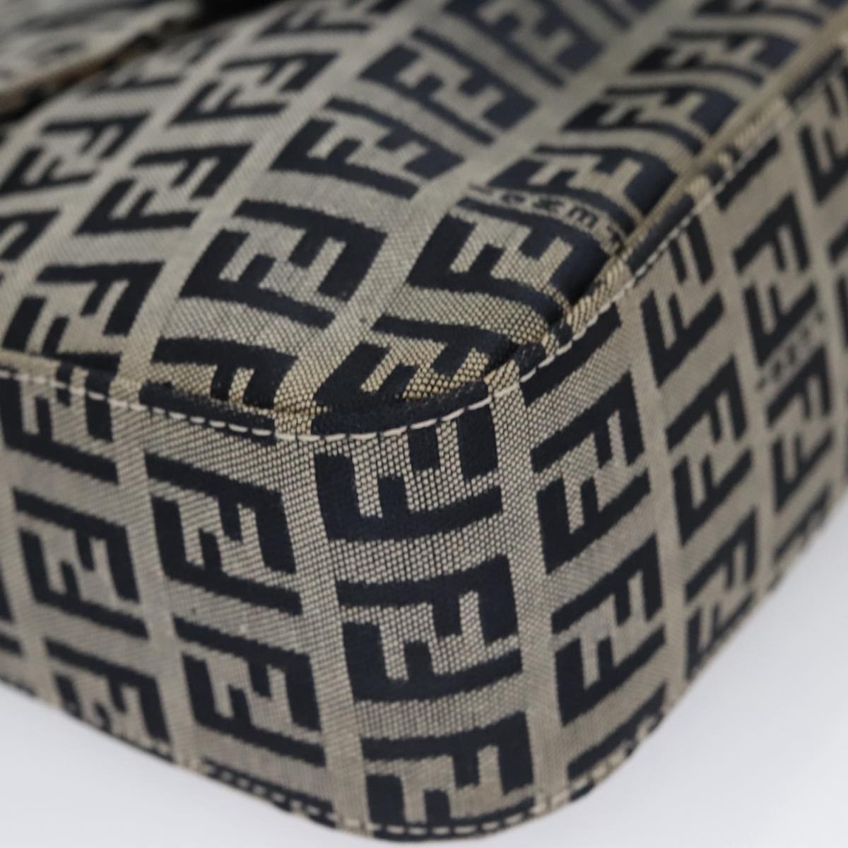 FENDI Zucchino Canvas Mamma Baguette Shoulder Bag Navy Silver 102011