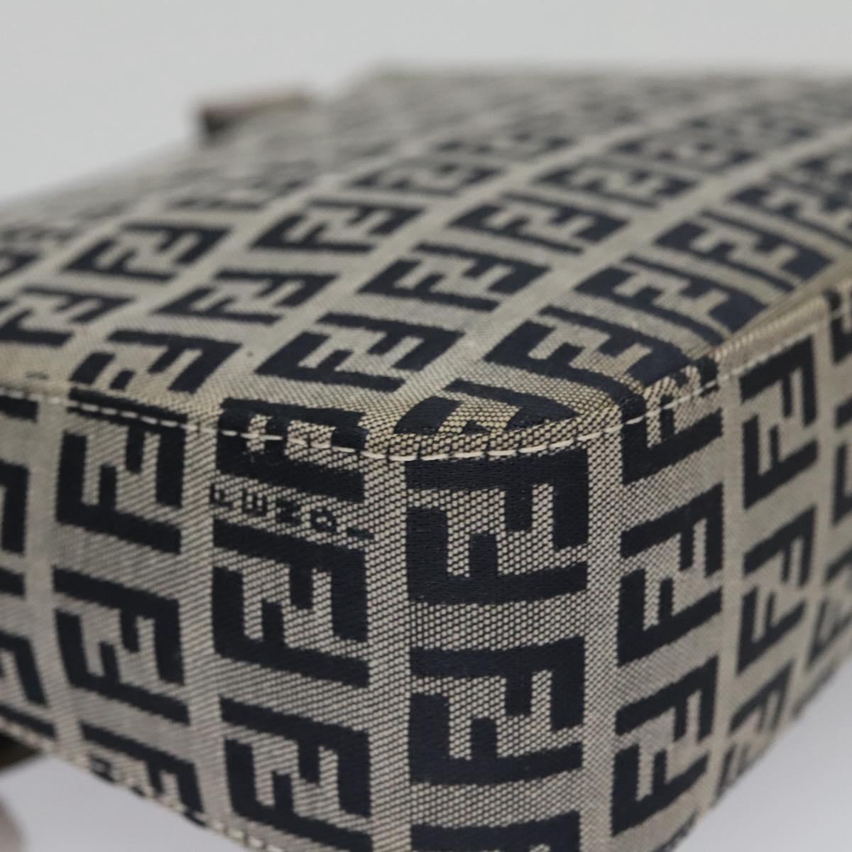 FENDI Zucchino Canvas Mamma Baguette Shoulder Bag Navy Silver 102011