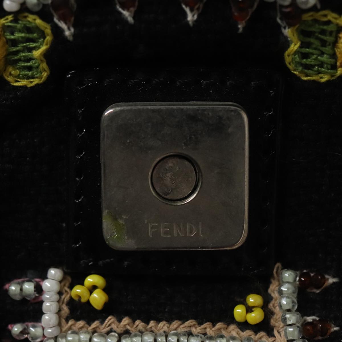 FENDI Mamma Baguette Shoulder Bag Canvas Black 102031A