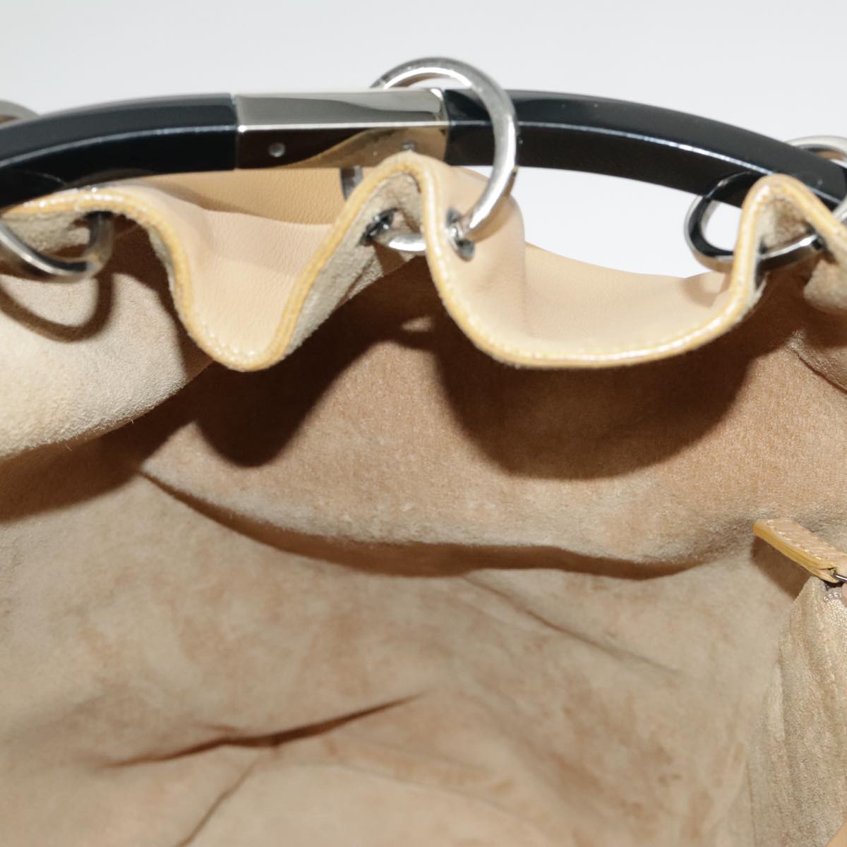 GUCCI Hand Bag Leather Plastic Beige Silver 001 3738 102113