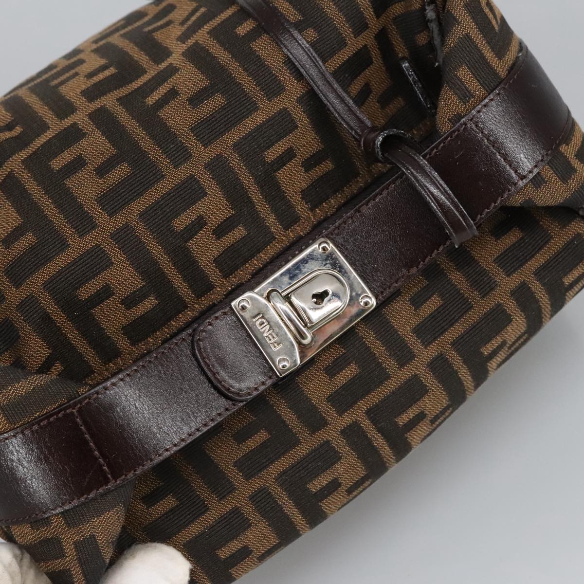 FENDI Zucca Canvas Vanity Hand Bag Brown Black 102121