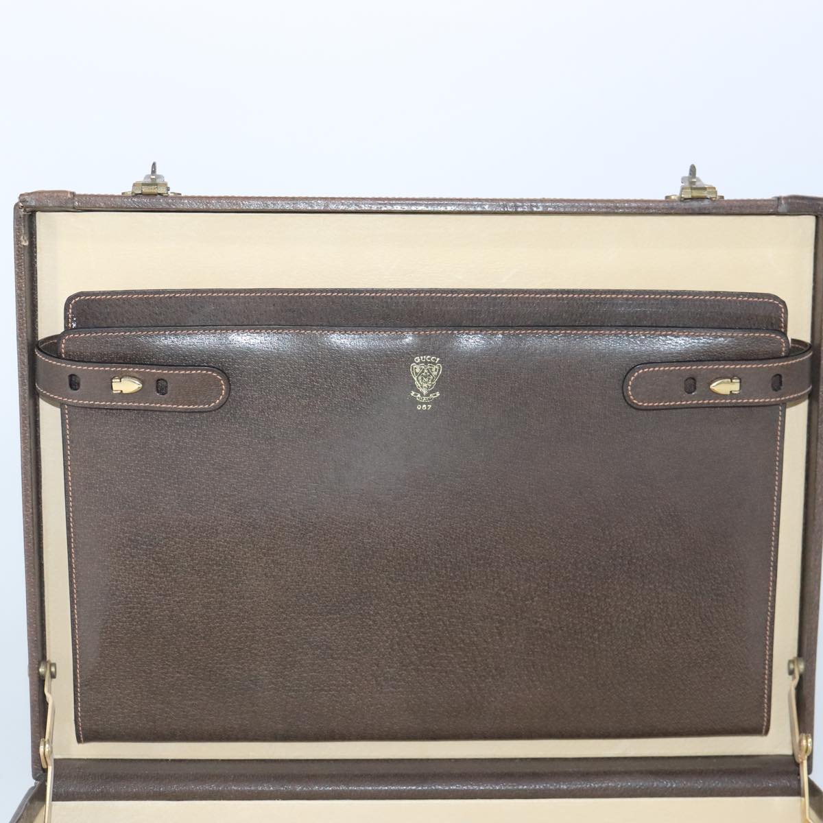 GUCCI GG Supreme Trunk PVC Leather Beige Gold 102207