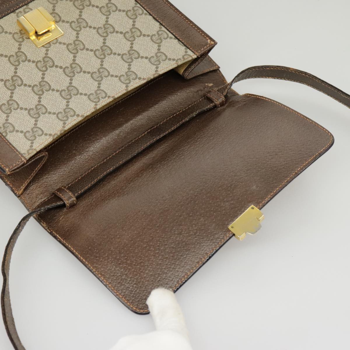 GUCCI GG Supreme Web Sherry Line Shoulder Bag PVC Beige Red Green 102274