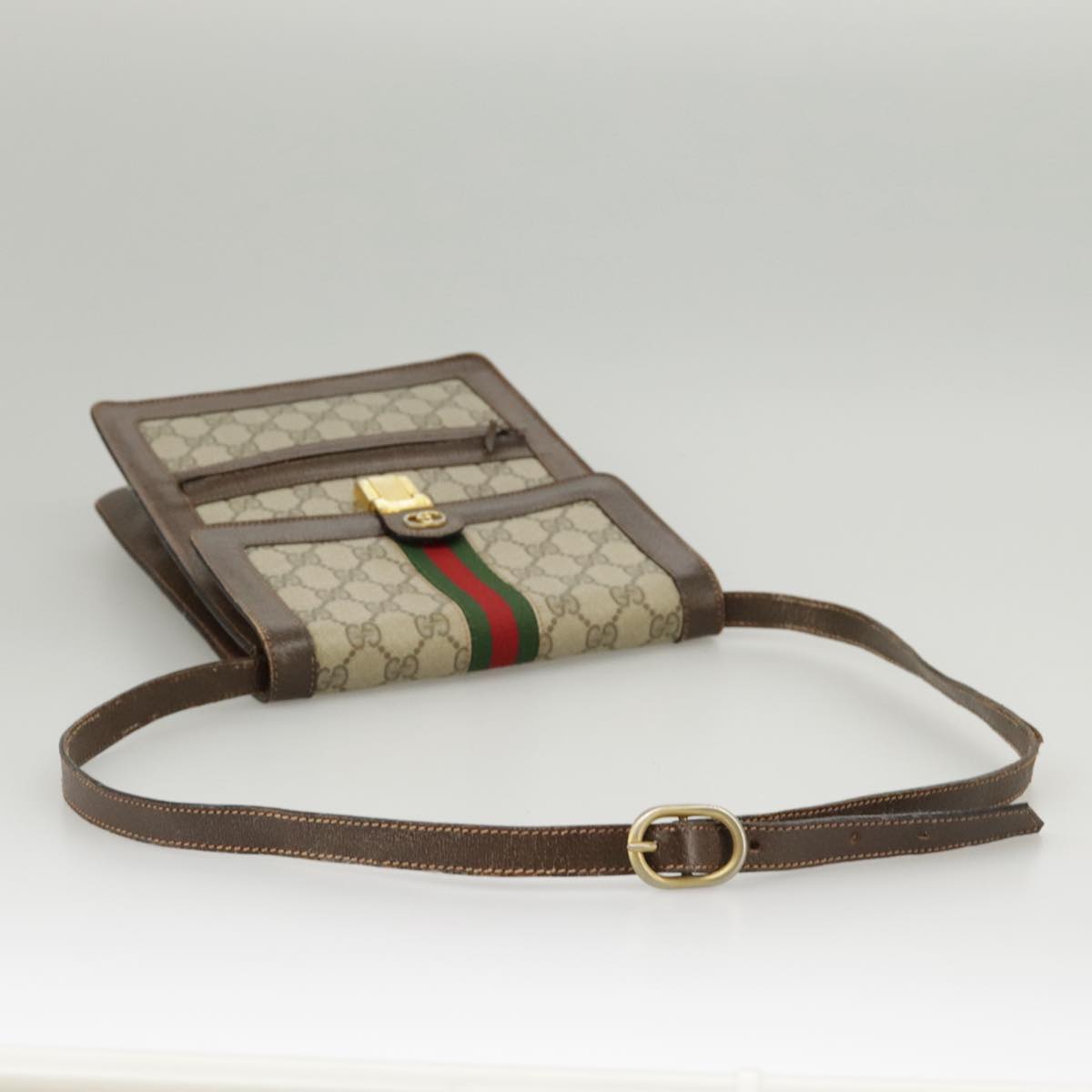 GUCCI GG Supreme Web Sherry Line Shoulder Bag PVC Beige Red Green 102274