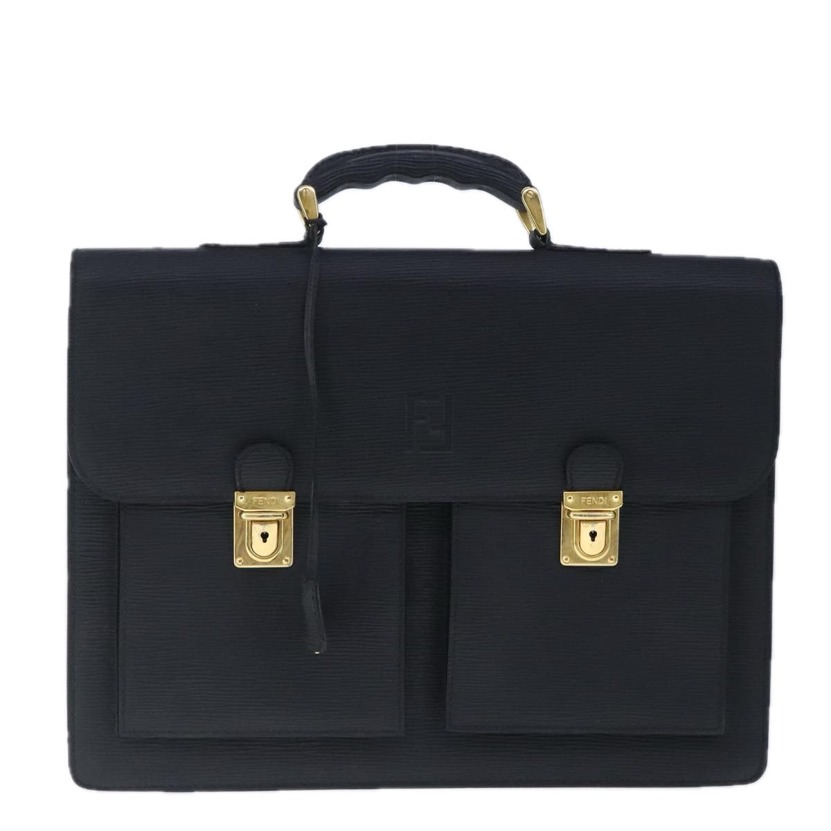 FENDI Hand Bag Leather Black Gold 102605