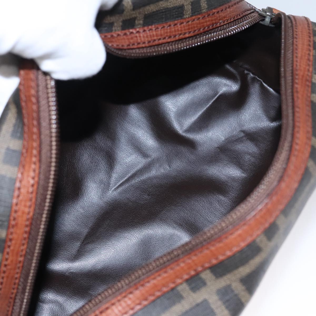 FENDI Zucca Canvas Pouch Brown Black 102629
