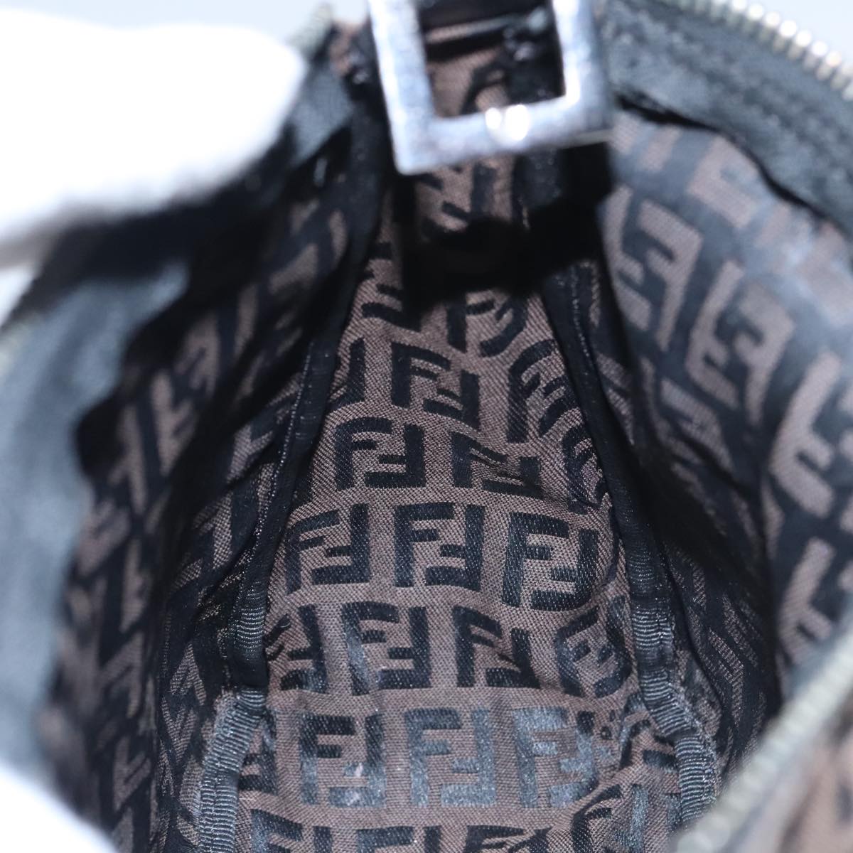 FENDI Zucchino Canvas Hand Bag Black Brown 102663