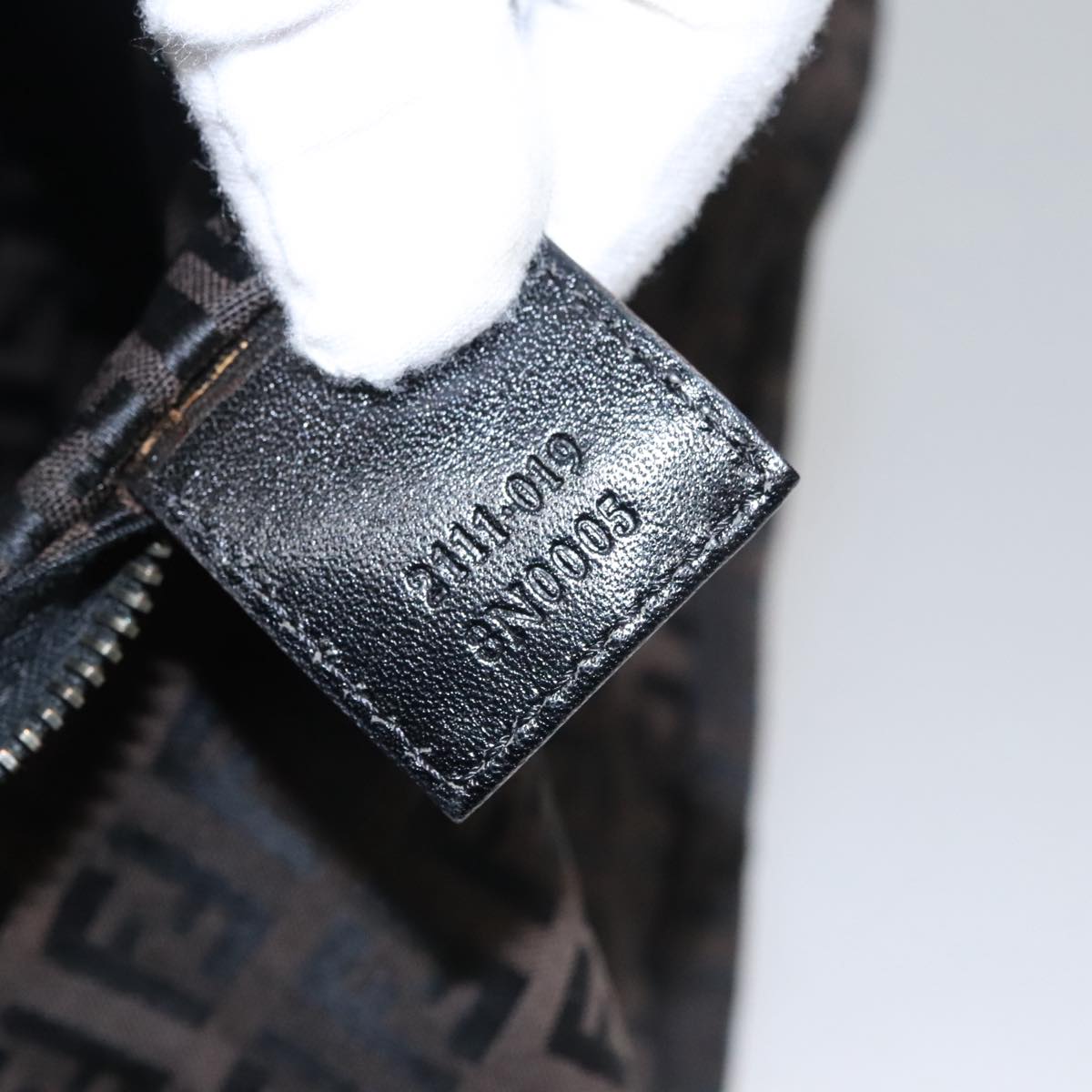 FENDI Zucchino Canvas Hand Bag Black Brown 102663