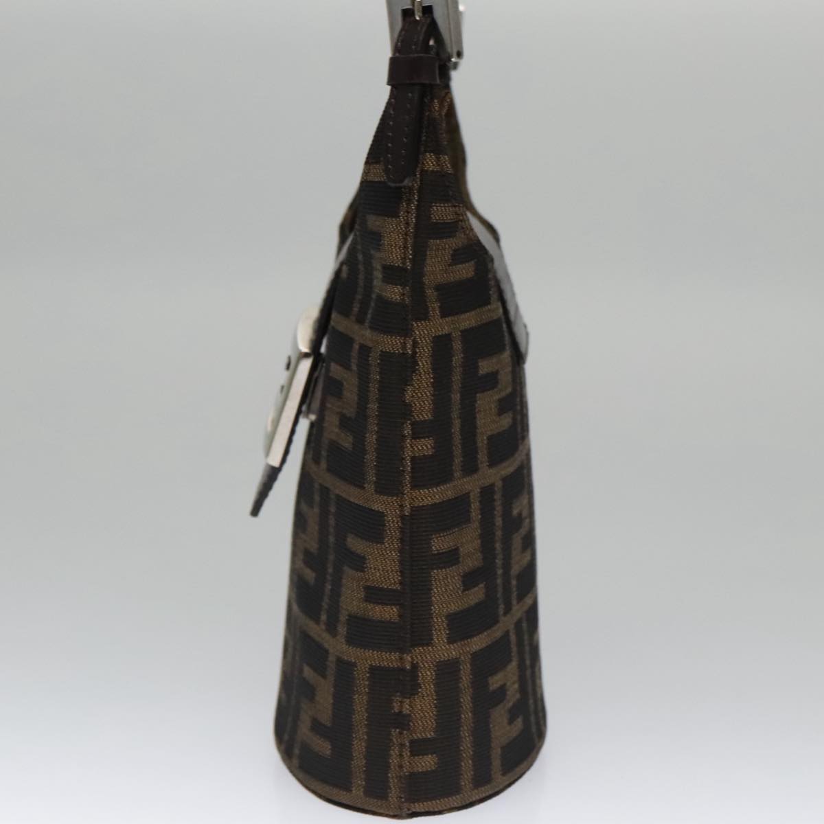 FENDI Zucca Canvas Shoulder Bag Brown Black Silver 102811