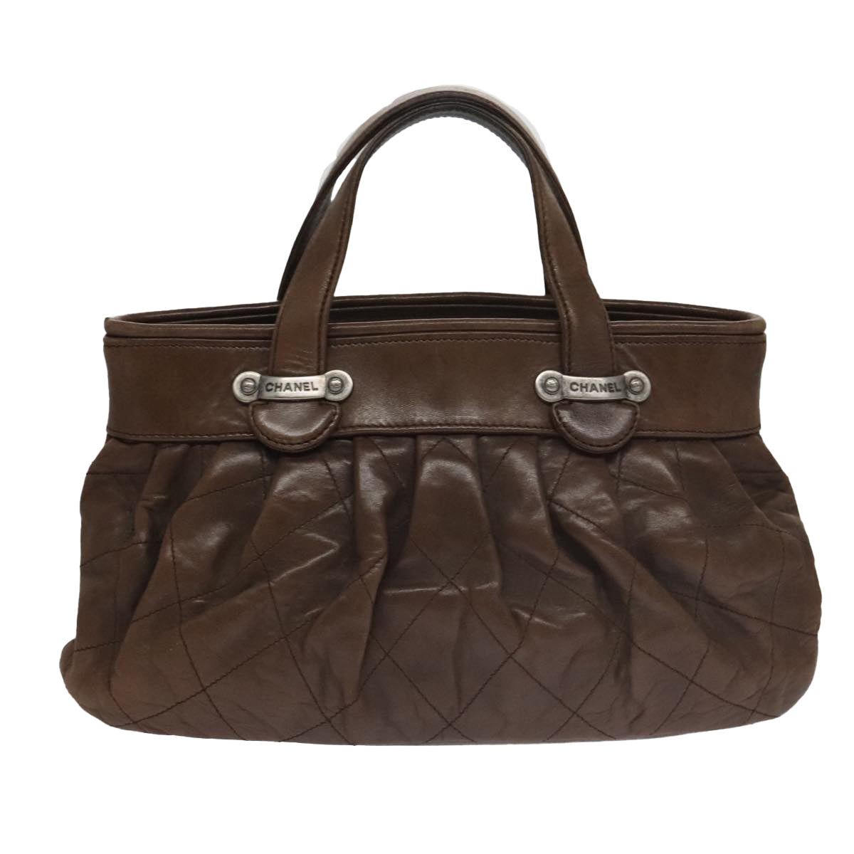 CHANEL Matelasse Hand Bag Leather Brown CC 102823