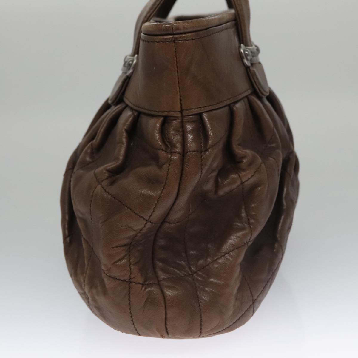 CHANEL Matelasse Hand Bag Leather Brown CC 102823