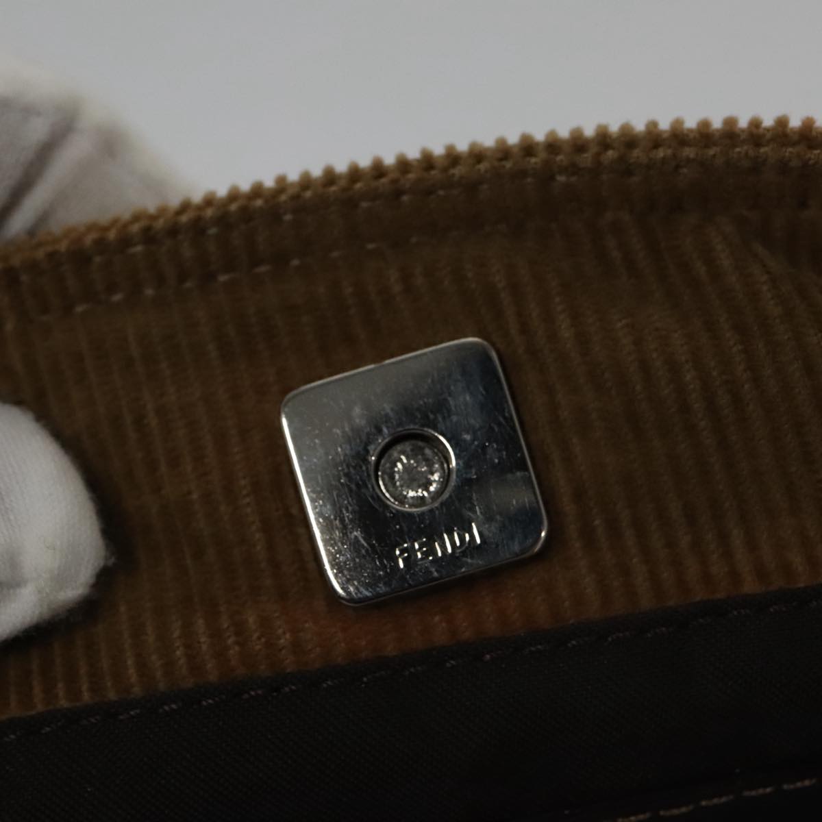 FENDI Hand Bag Corduroy Brown Silver 102866