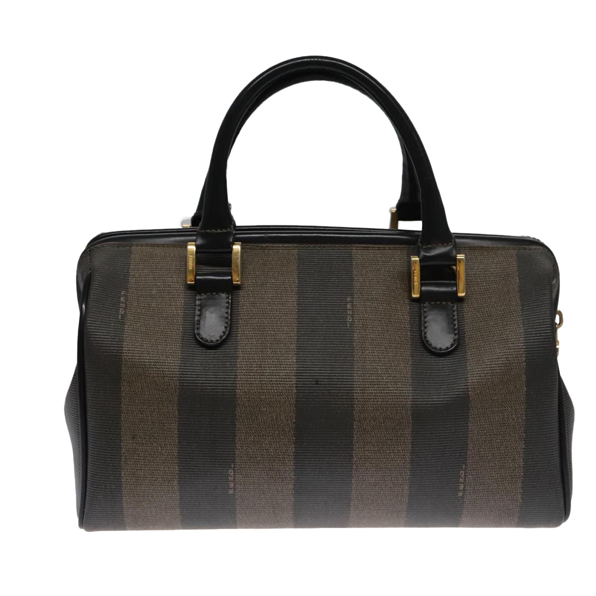 FENDI Pecan Canvas Hand Bag Brown Black gold 102870