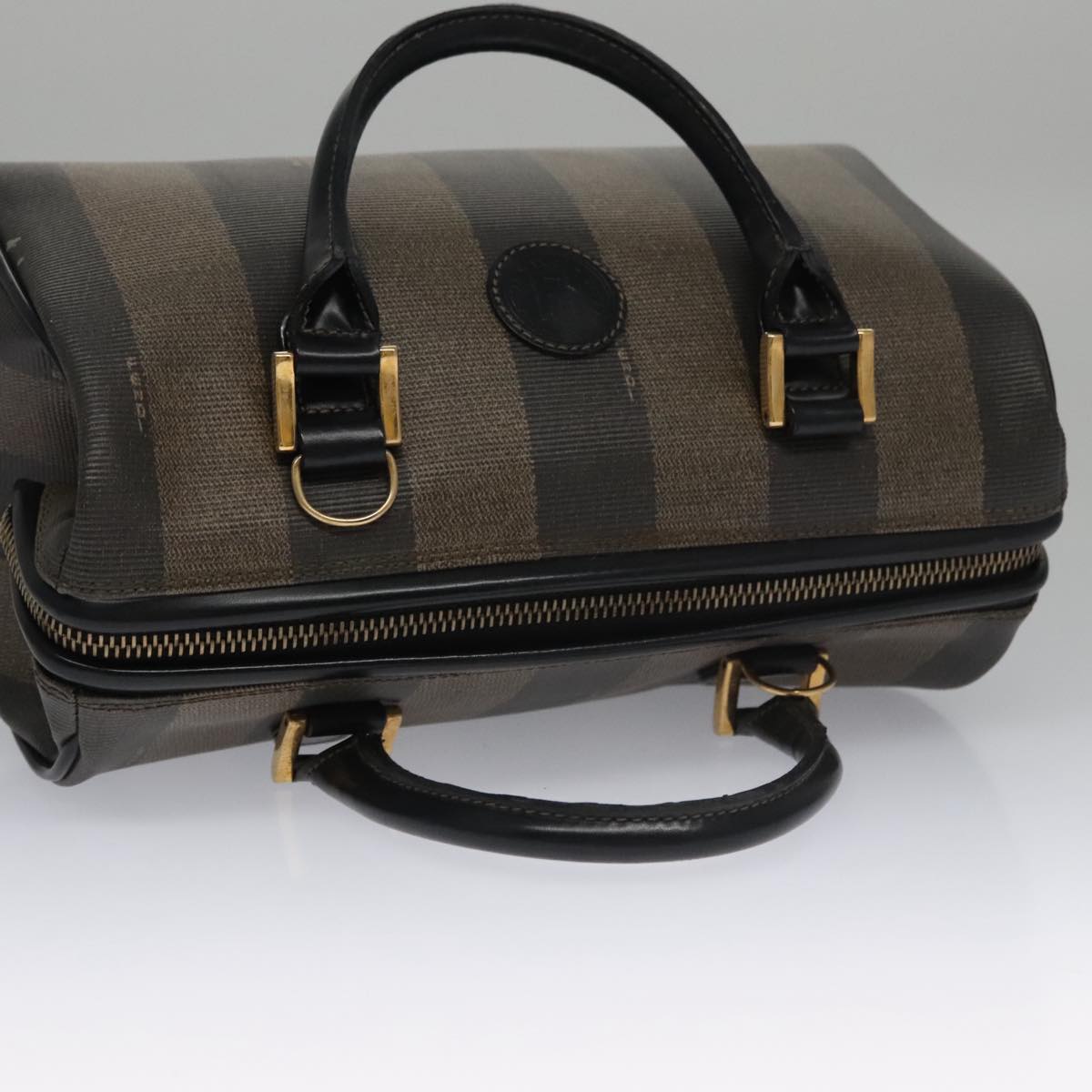 FENDI Pecan Canvas Hand Bag Brown Black gold 102870