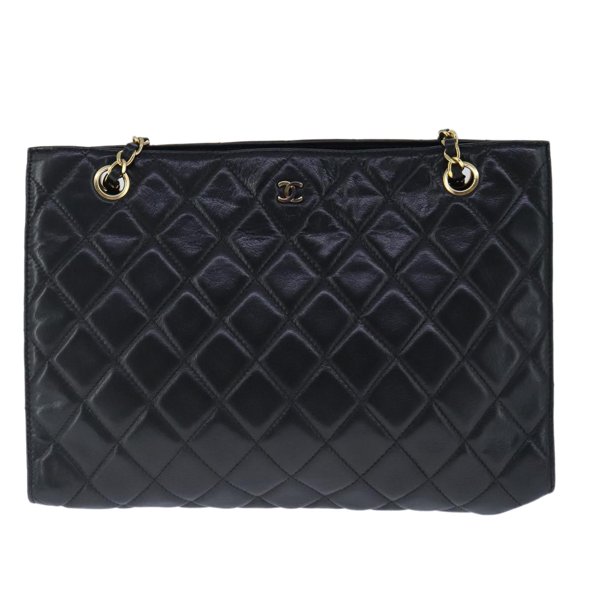 CHANEL Matelasse Chain Tote Bag Leather Black Gold CC 102918