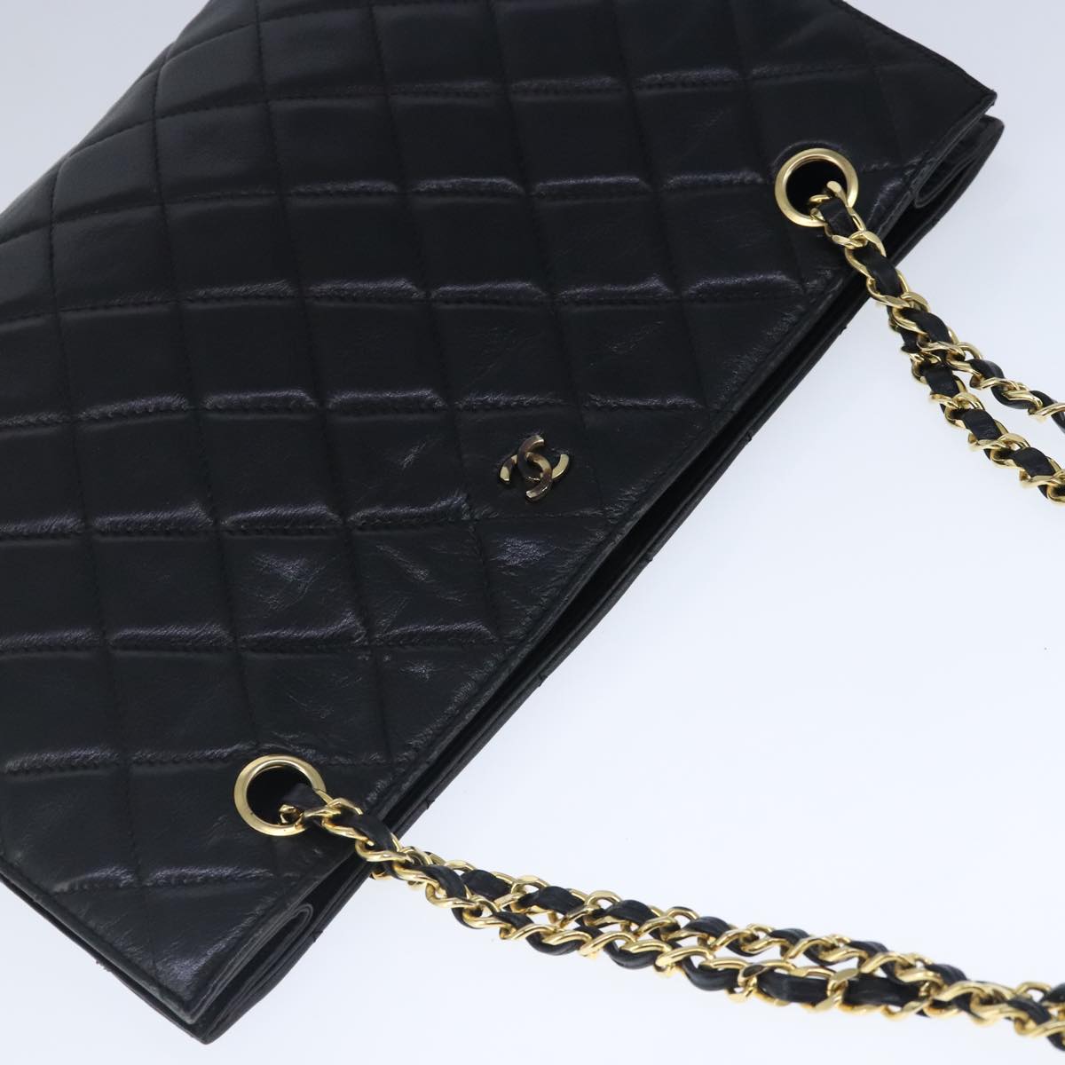 CHANEL Matelasse Chain Tote Bag Leather Black Gold CC 102918