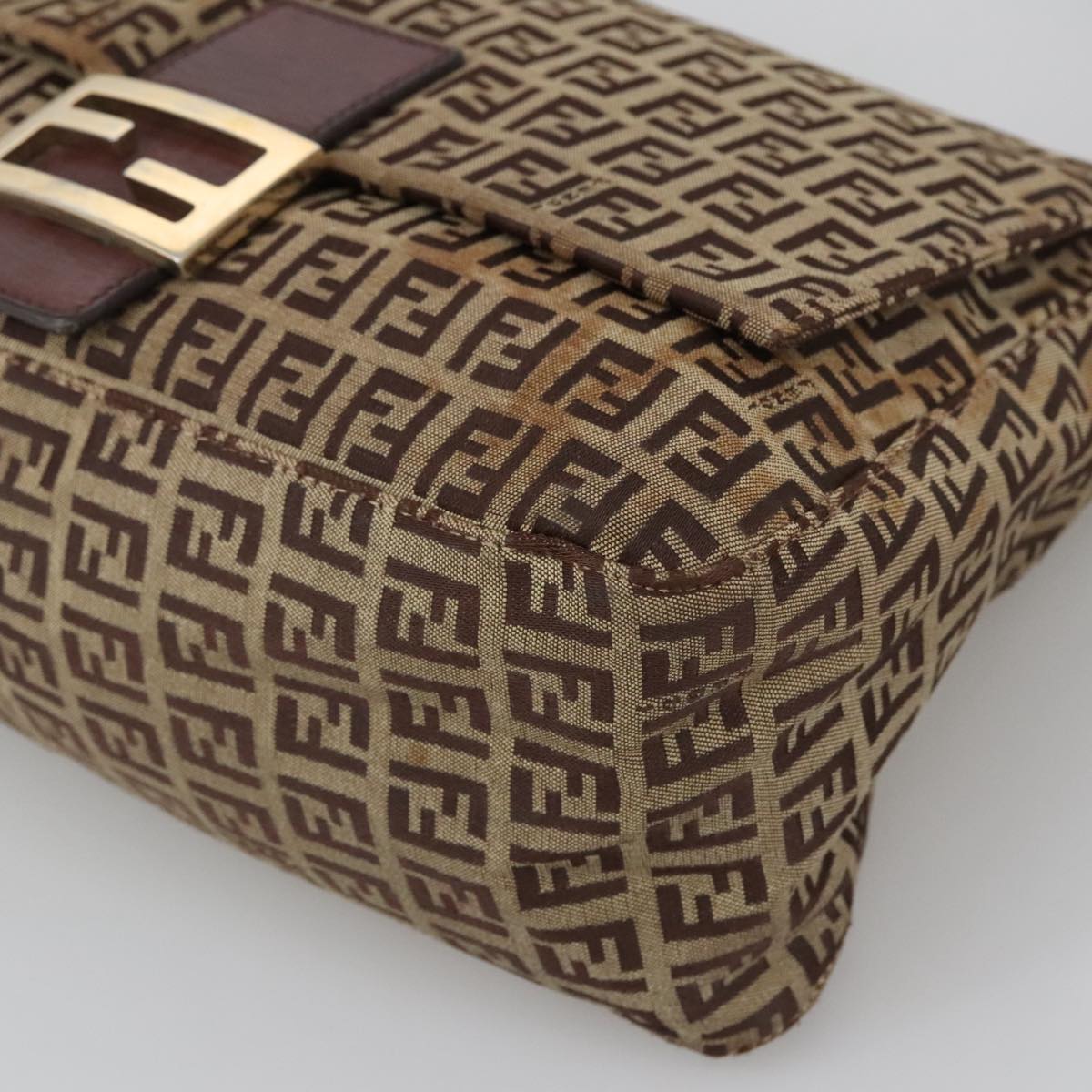 FENDI Zucchino Canvas Mamma Baguette Shoulder Bag Beige 103058
