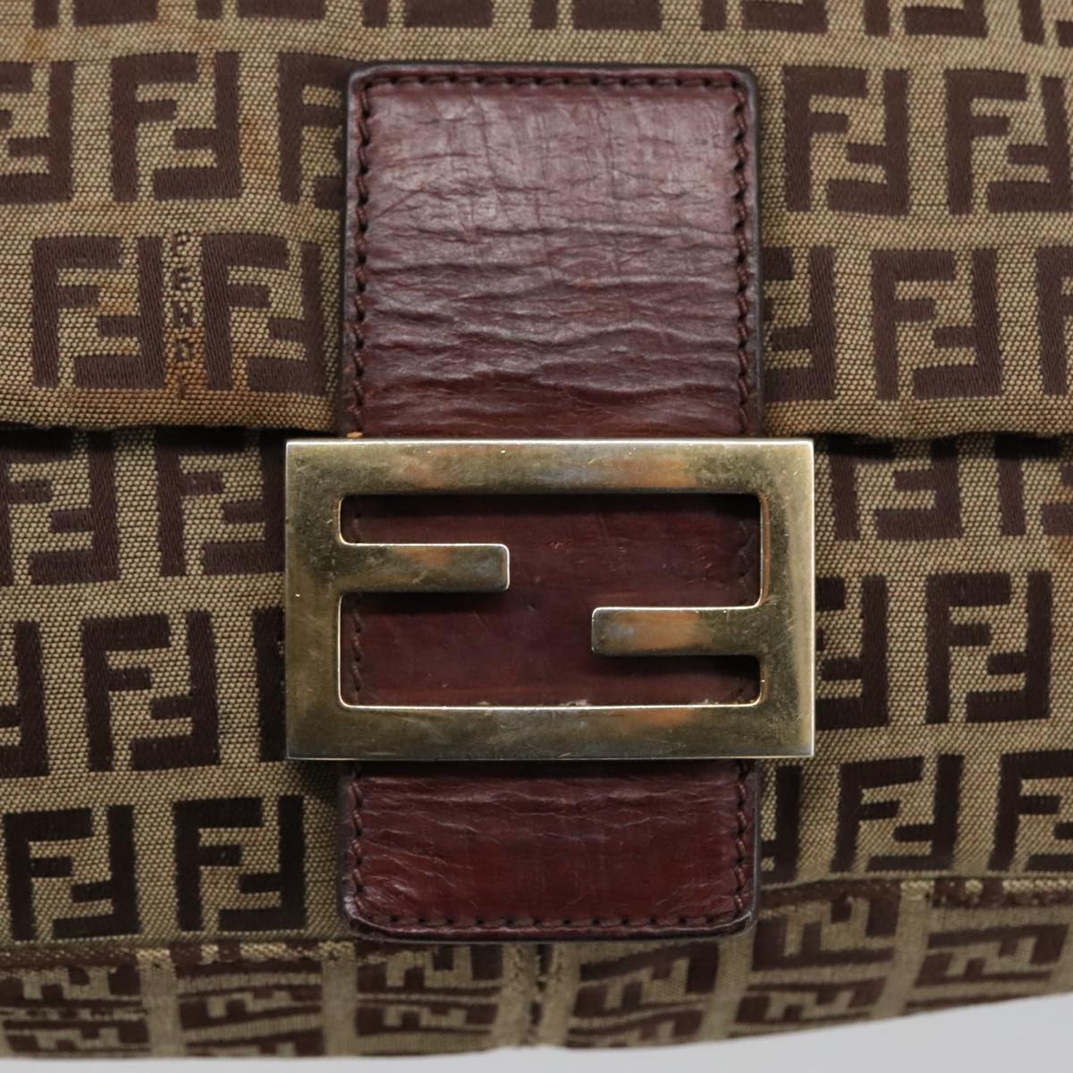 FENDI Zucchino Canvas Mamma Baguette Shoulder Bag Beige 103058