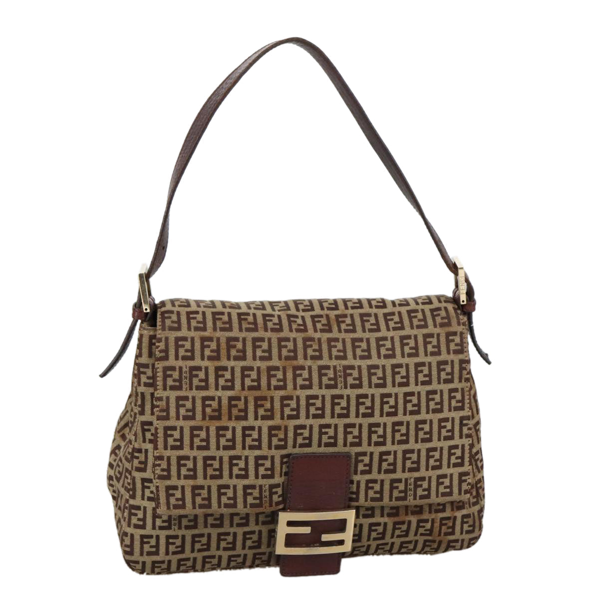 FENDI Zucchino Canvas Mamma Baguette Shoulder Bag Beige 103058