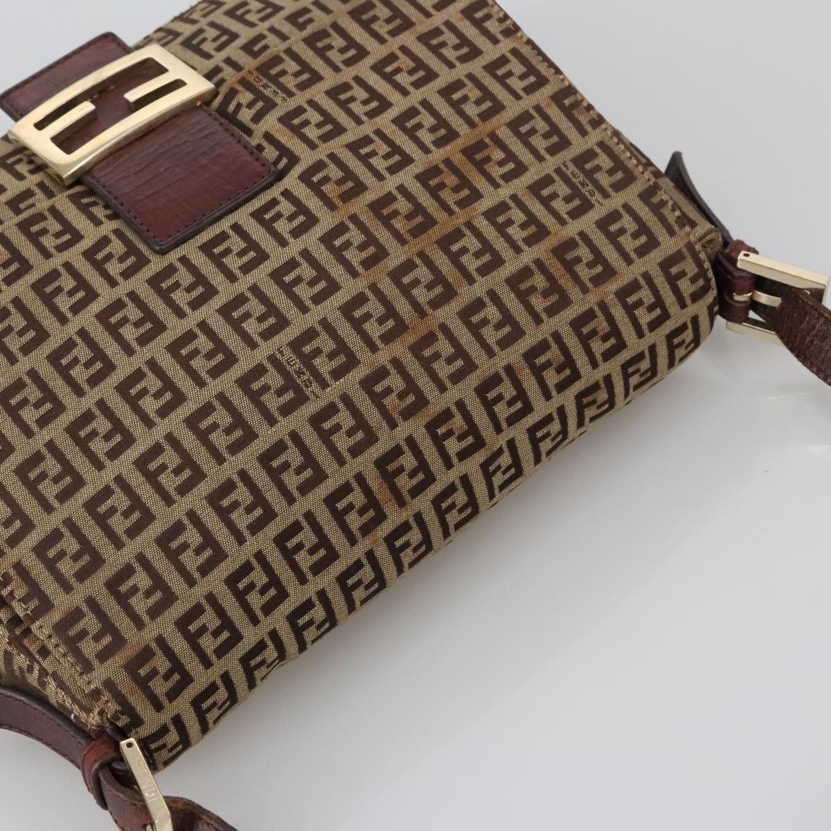FENDI Zucchino Canvas Mamma Baguette Shoulder Bag Beige 103058