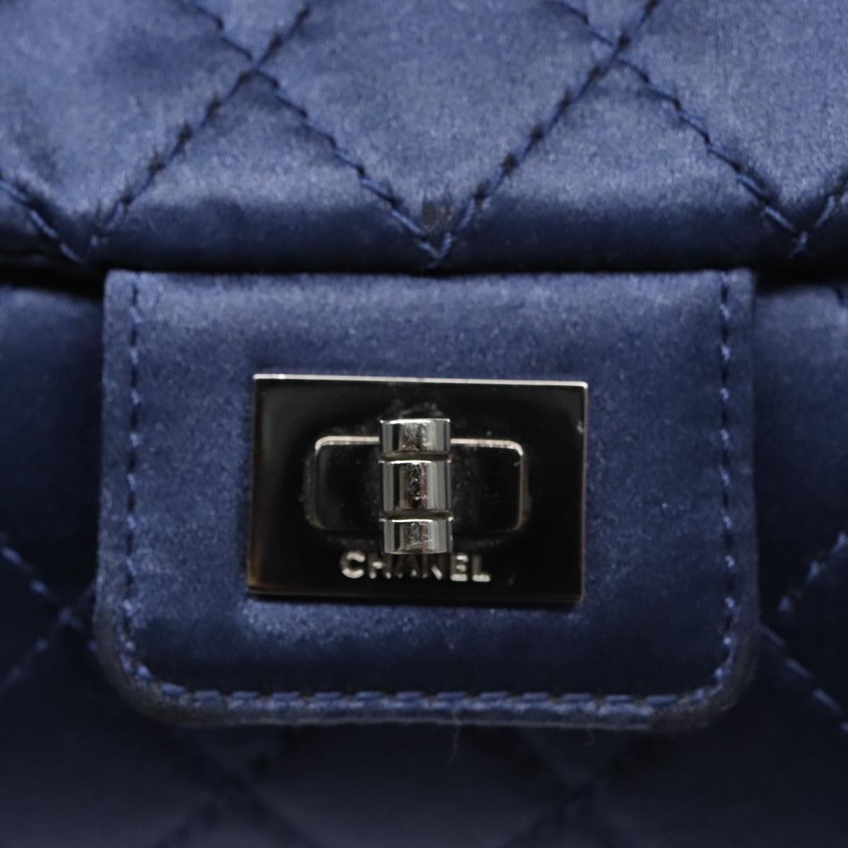 CHANEL Matelasse Chain Shoulder Bag Satin Navy CC 103082