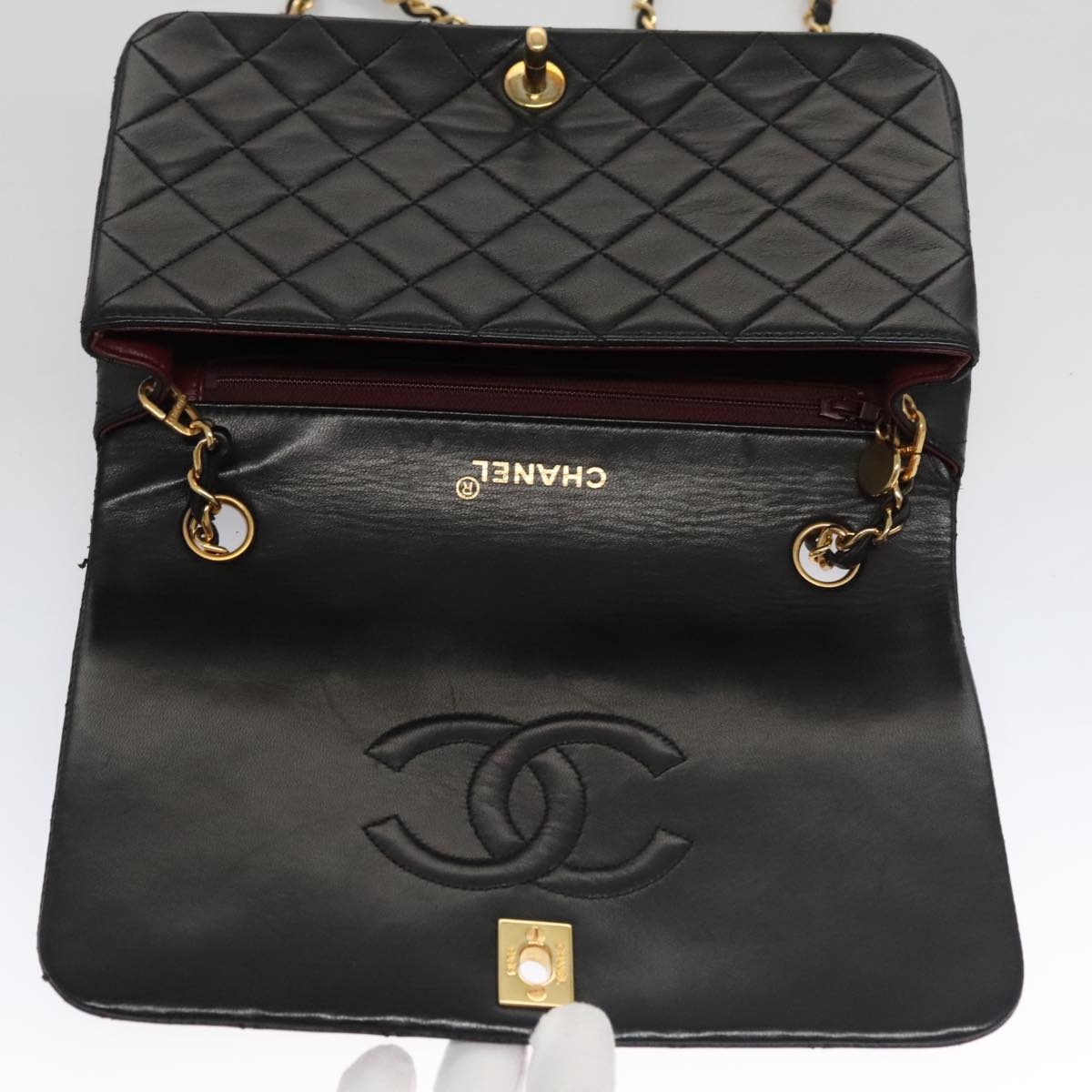 CHANEL Matelasse Chain Shoulder Bag Lamb Skin Black Gold CC 103232
