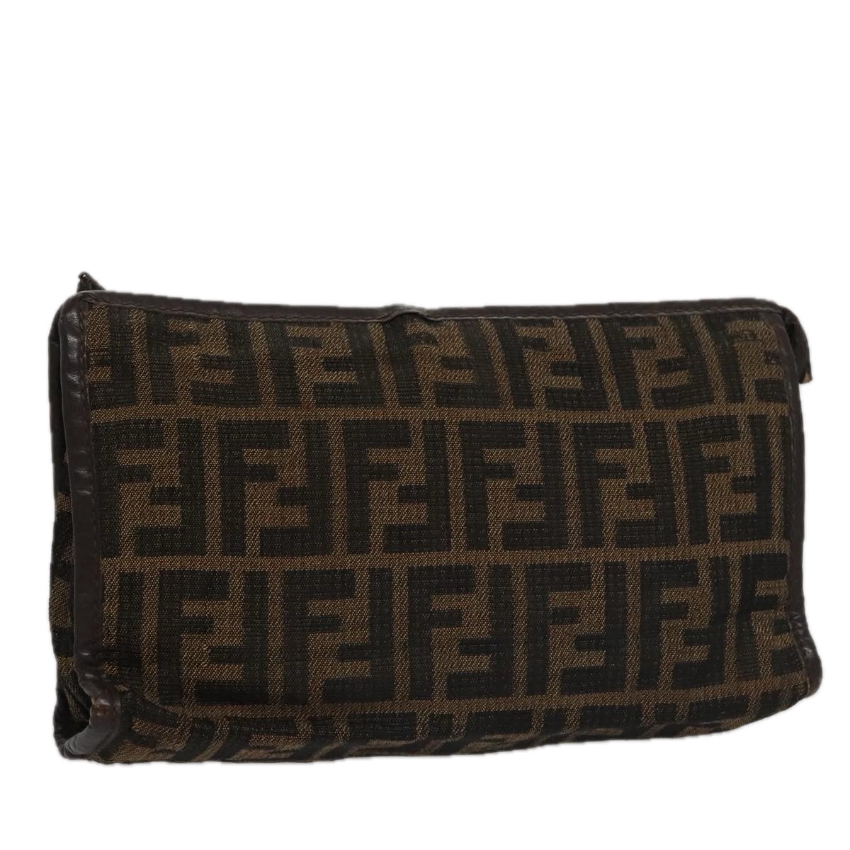 FENDI Zucca Canvas Clutch Bag Brown Black 103381