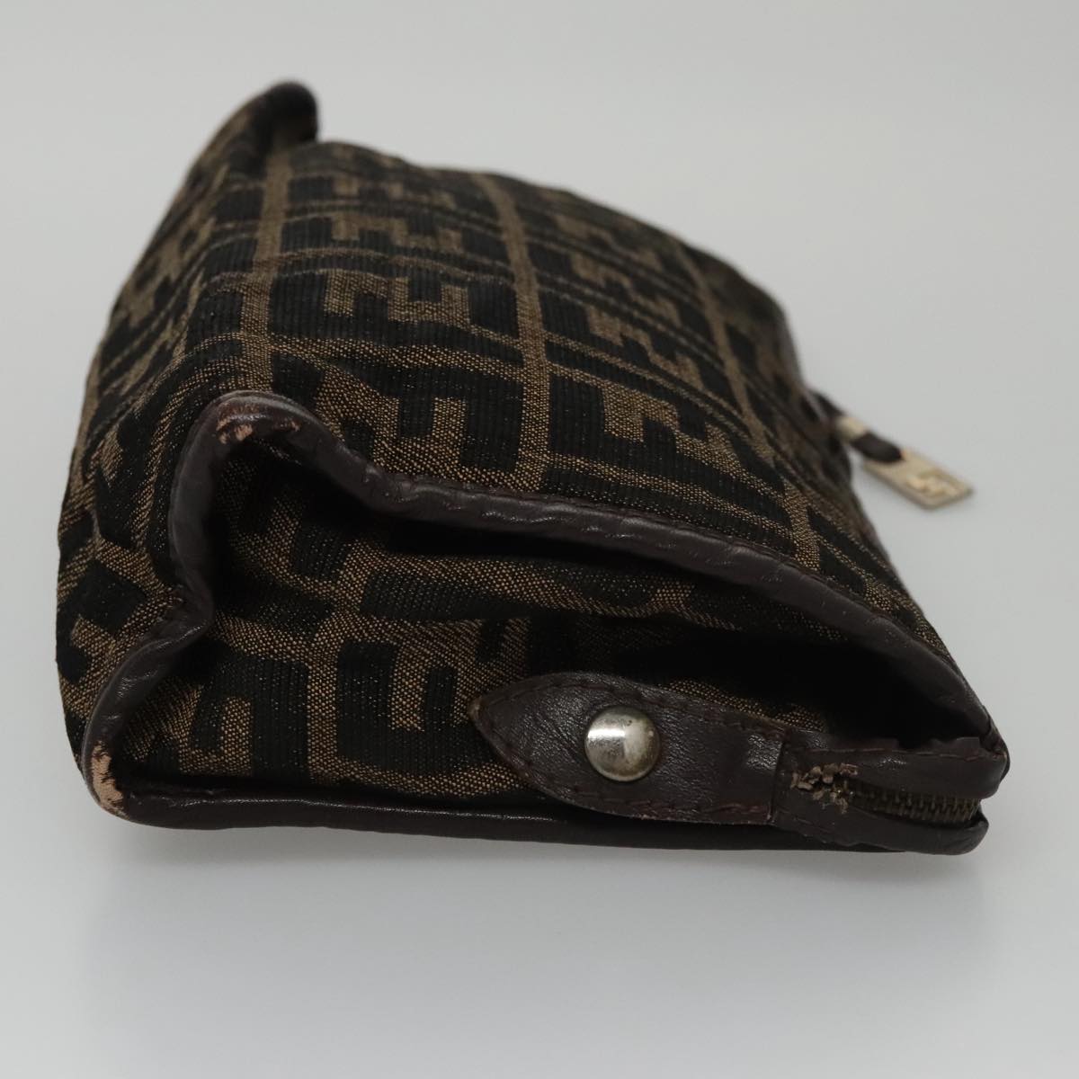 FENDI Zucca Canvas Clutch Bag Brown Black 103381