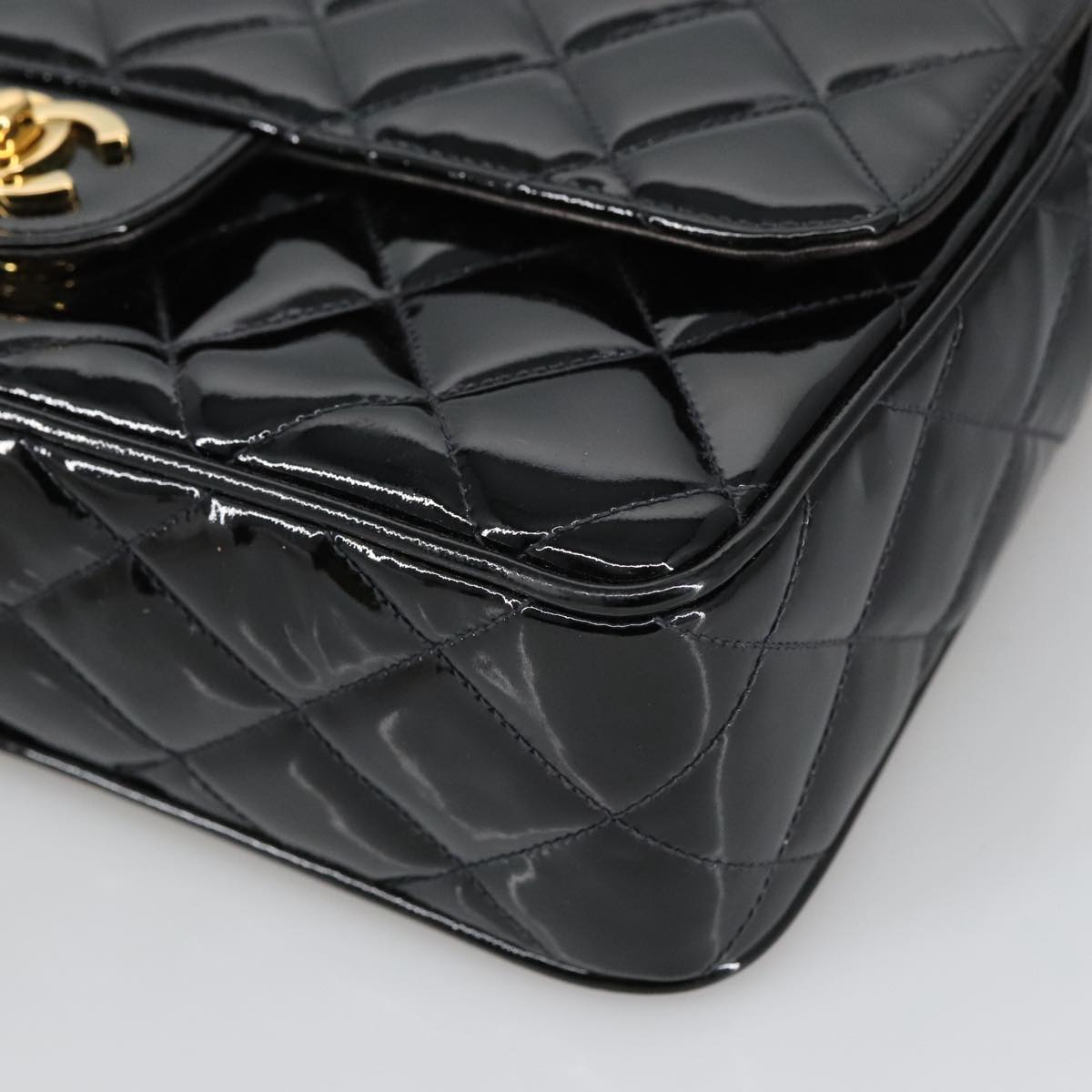 CHANEL Matelasse Chain Shoulder Bag Patent leather Black Gold CC 103451A