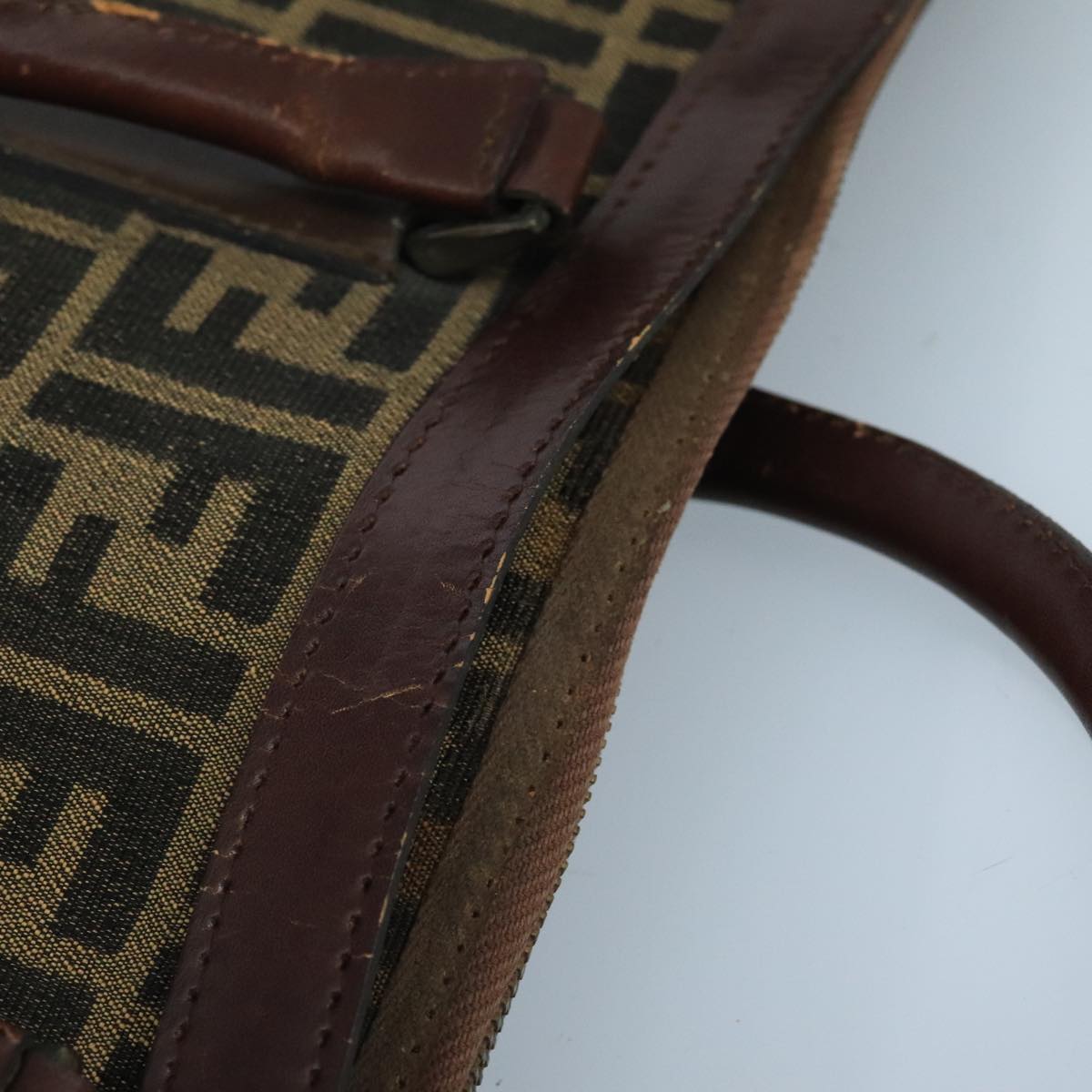 FENDI Zucca Canvas Hand Bag Brown Black gold 103452