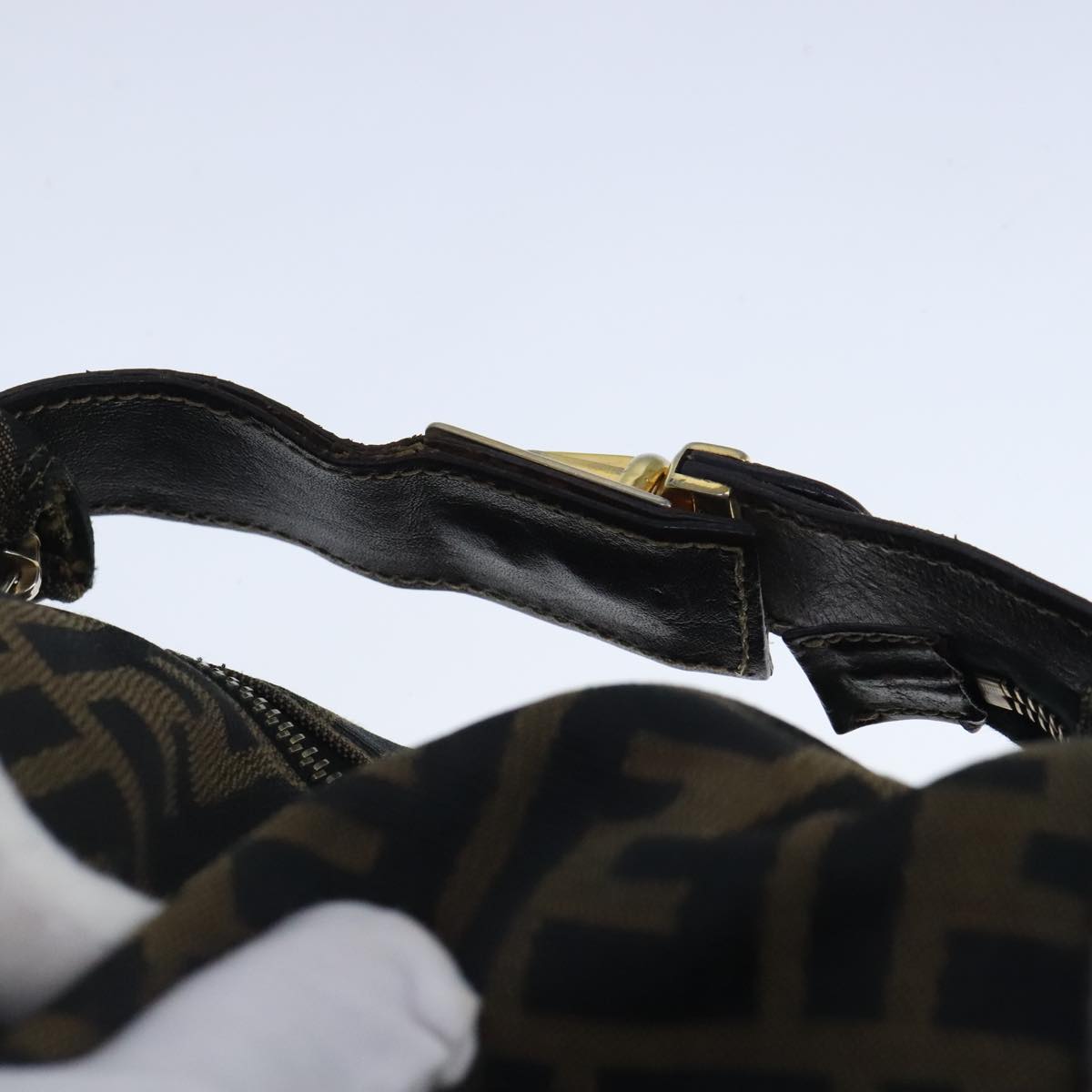 FENDI Zucca Canvas Vanity Hand Bag Brown Black Gold 103857