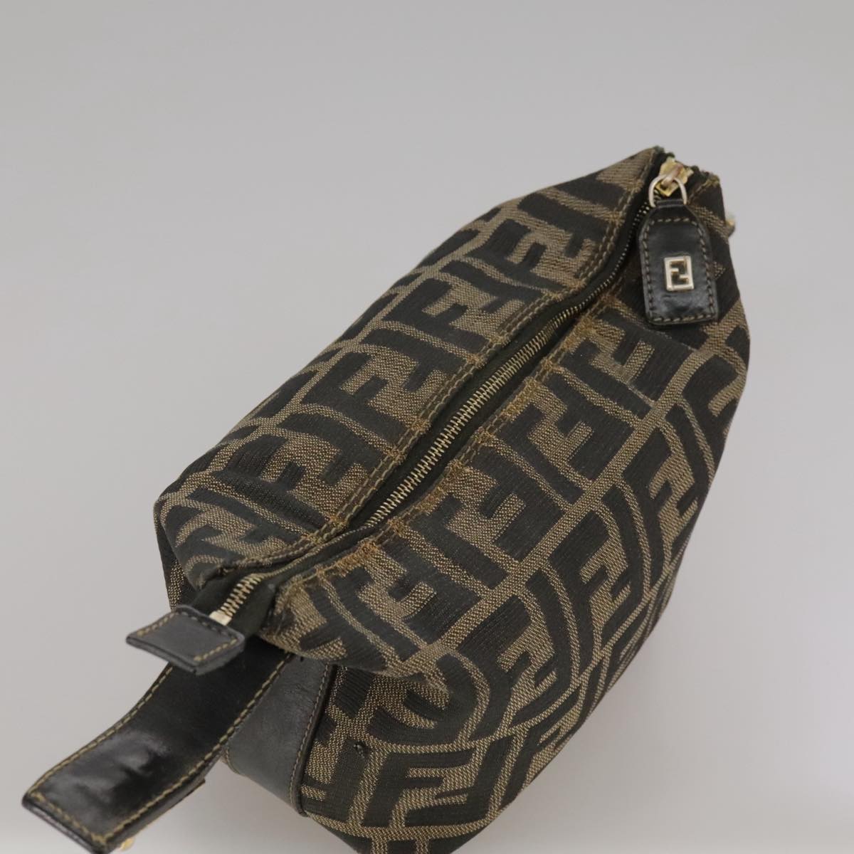 FENDI Zucca Canvas Vanity Pouch Brown Black Gold 104142