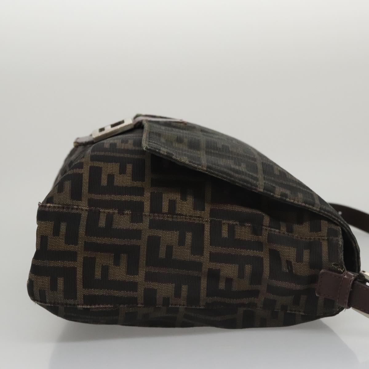 FENDI Zucca Canvas Mamma Baguette Shoulder Bag Brown Black Silver 104241