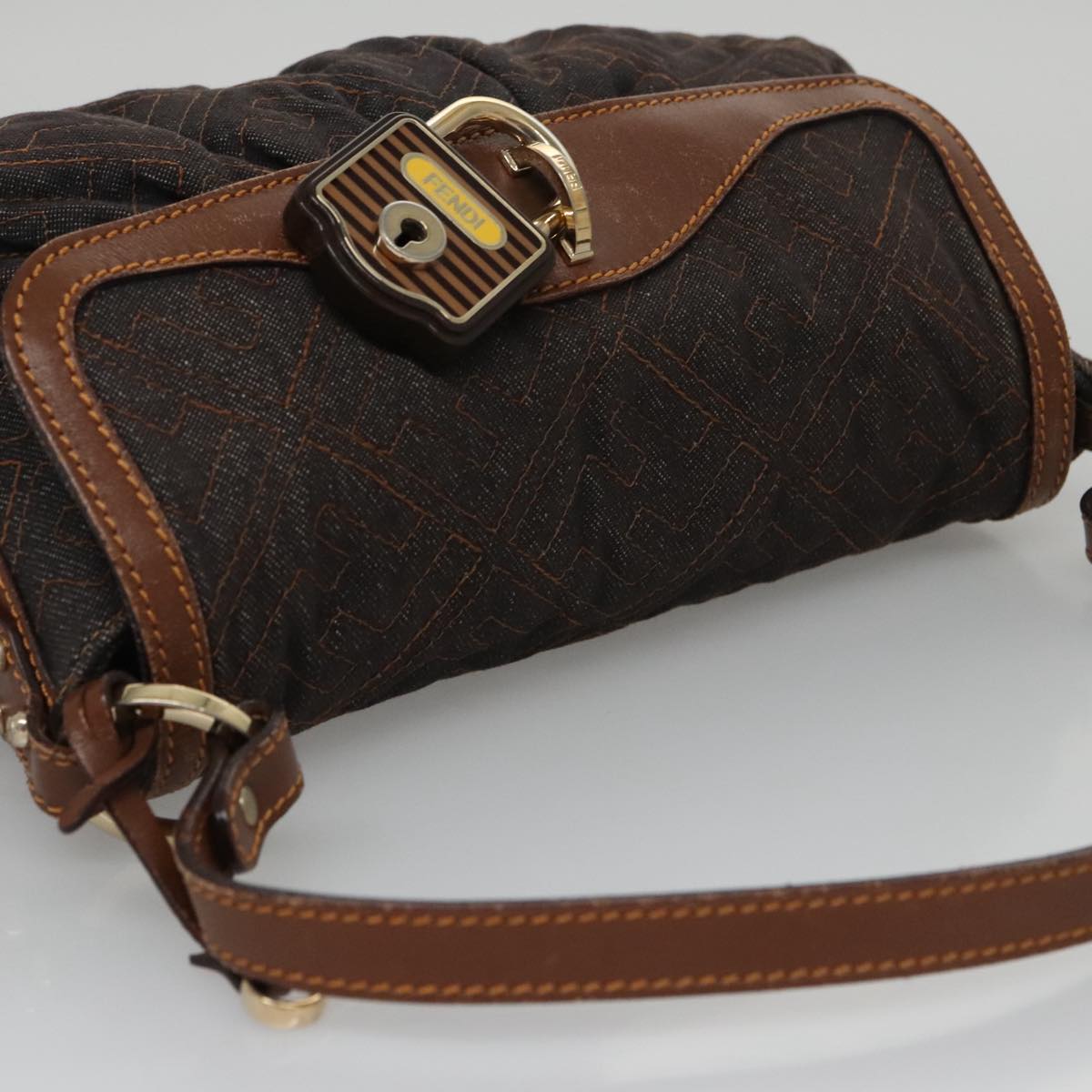 FENDI Zucca Canvas Shoulder Bag Denim Black 104385
