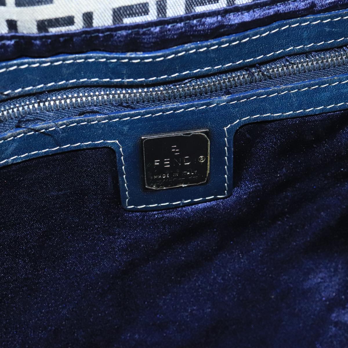 FENDI Zucchino Canvas Tote Bag Navy Silver 104436