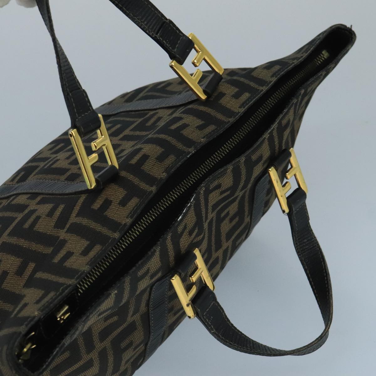 FENDI Zucca Canvas Hand Bag Brown Black gold 104531
