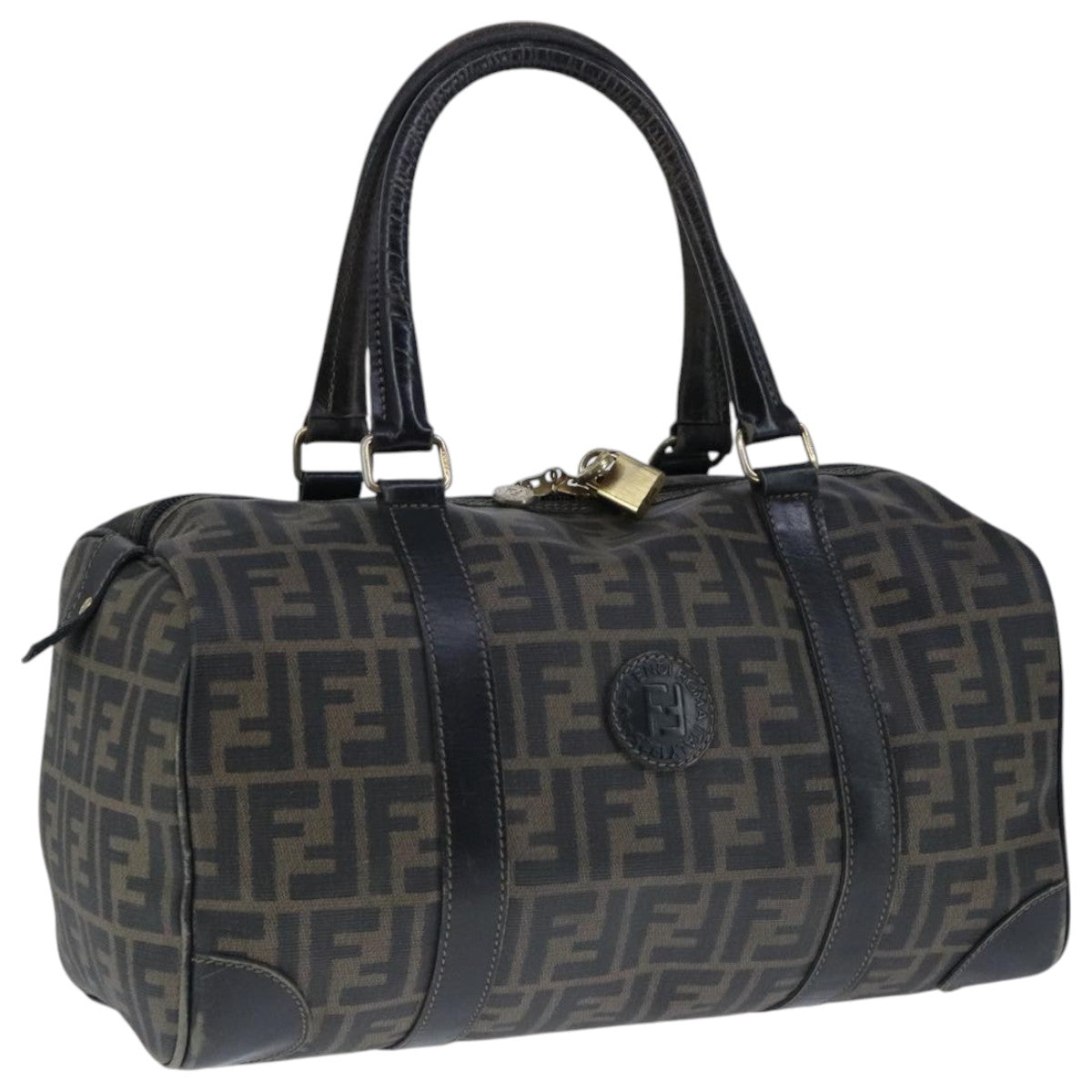 FENDI Zucca Canvas Boston Bag Brown Black 104558