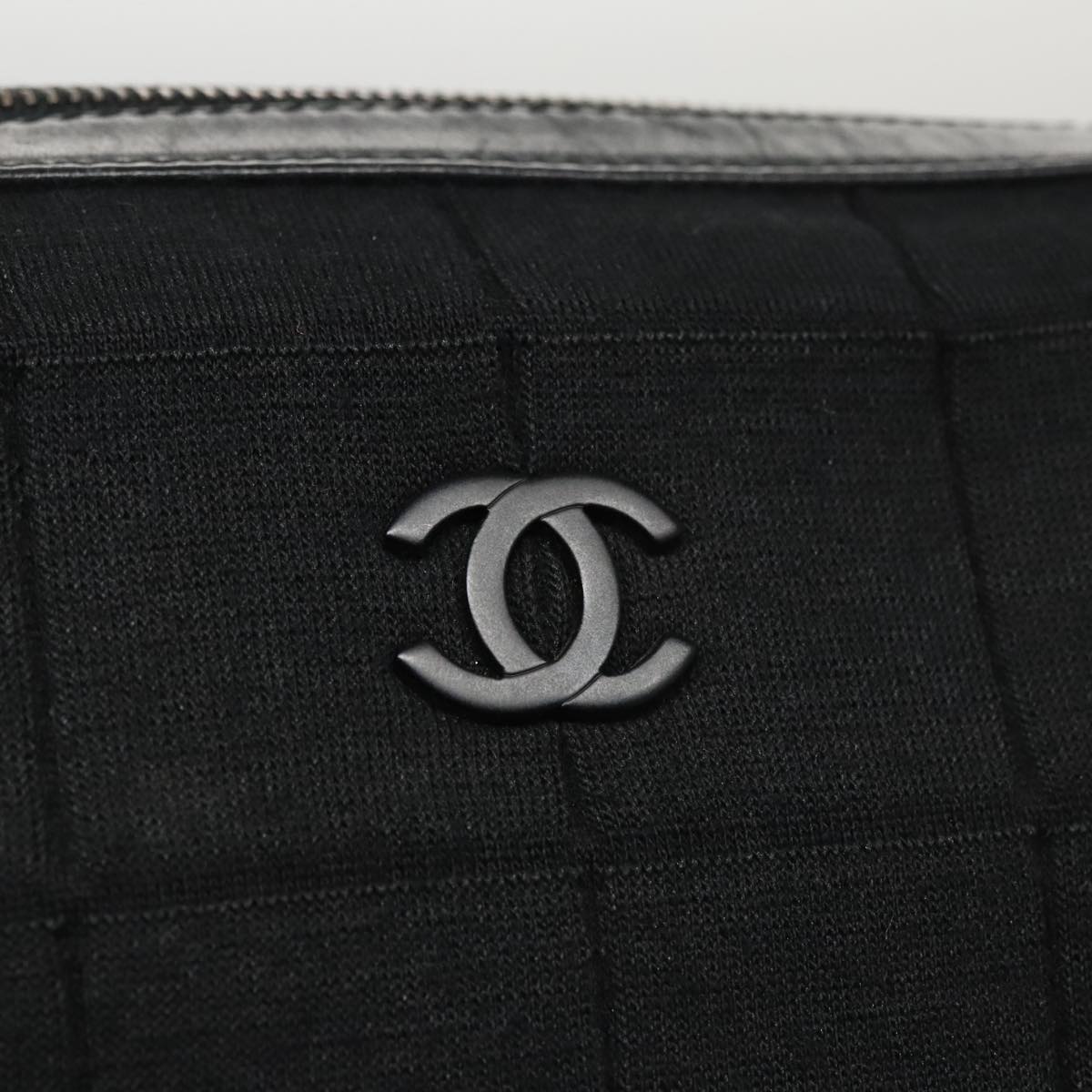 CHANEL Choco Bar Chain Hand Bag Cotton Black CC 104579