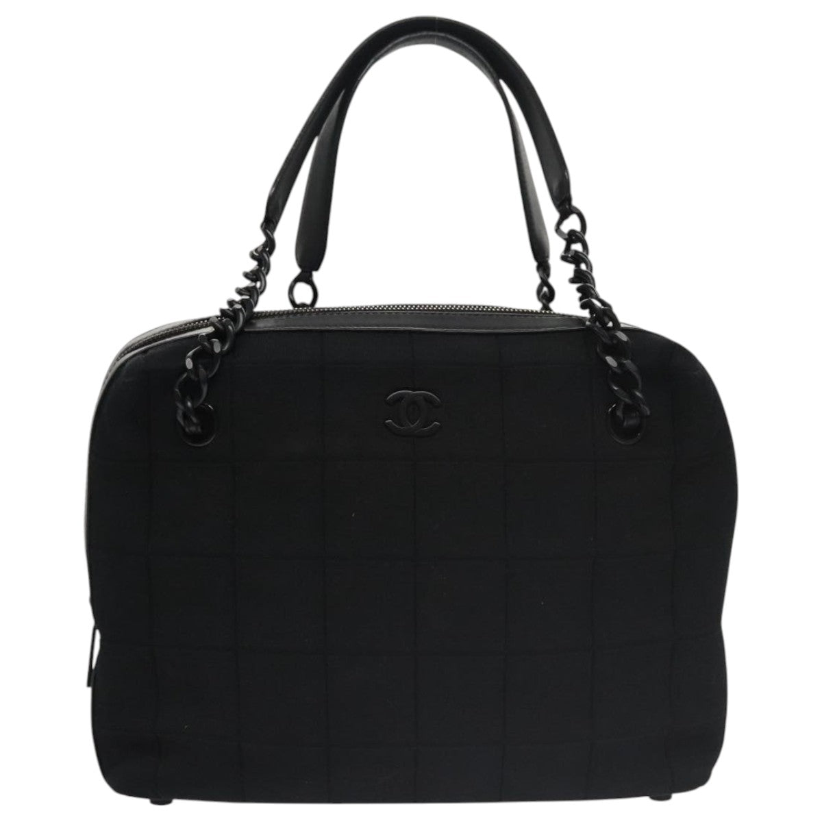 CHANEL Choco Bar Chain Hand Bag Cotton Black CC 104579