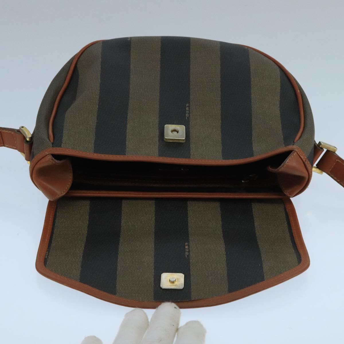 FENDI Pecan Canvas Shoulder Bag Brown Black 104665
