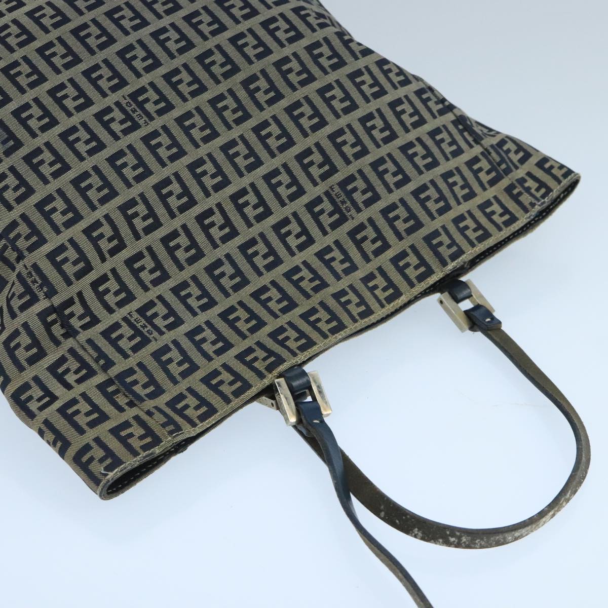 FENDI Zucchino Canvas Tote Bag Navy Silver 104722
