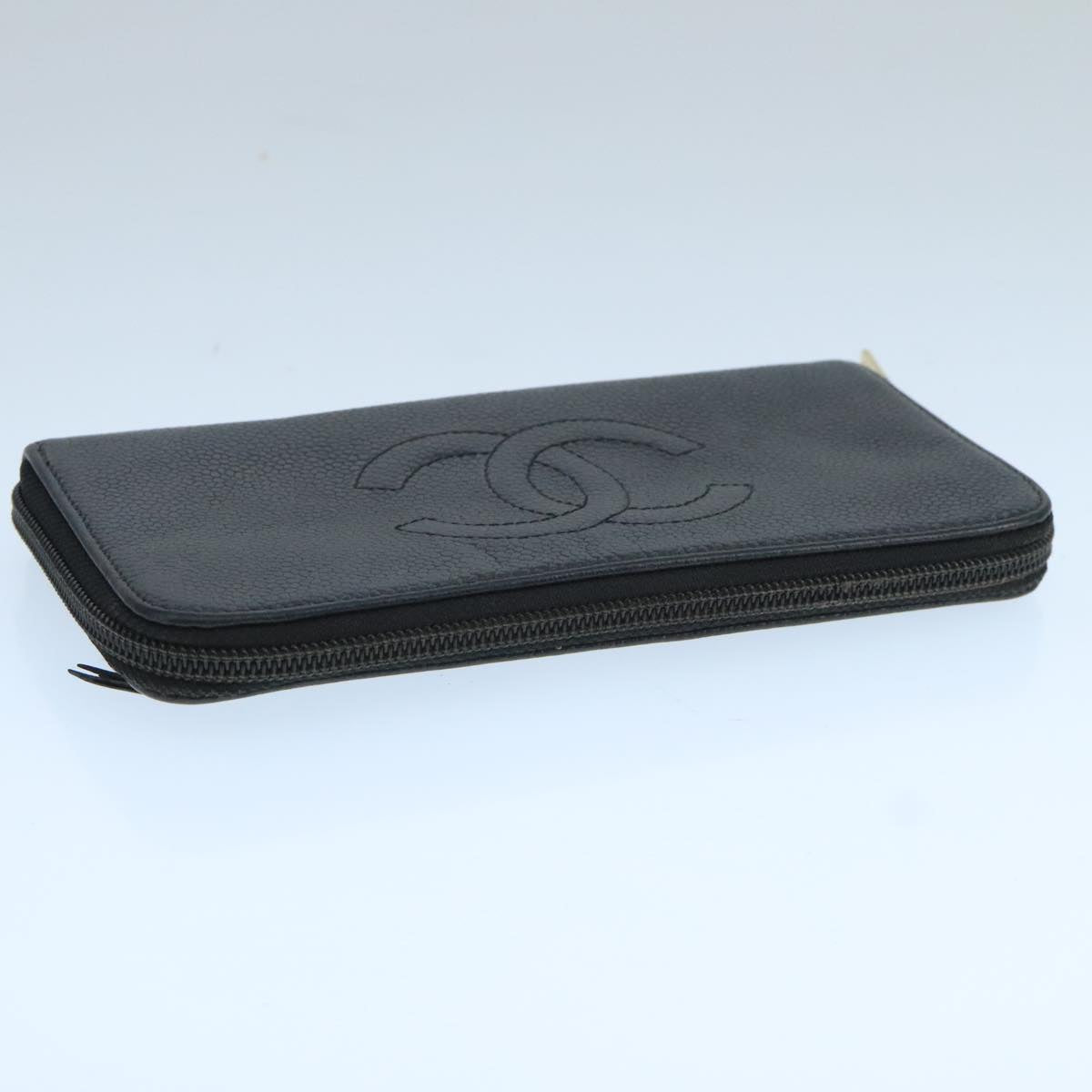 CHANEL COCO Mark Wallet Caviar Skin Black Gold CC 105006