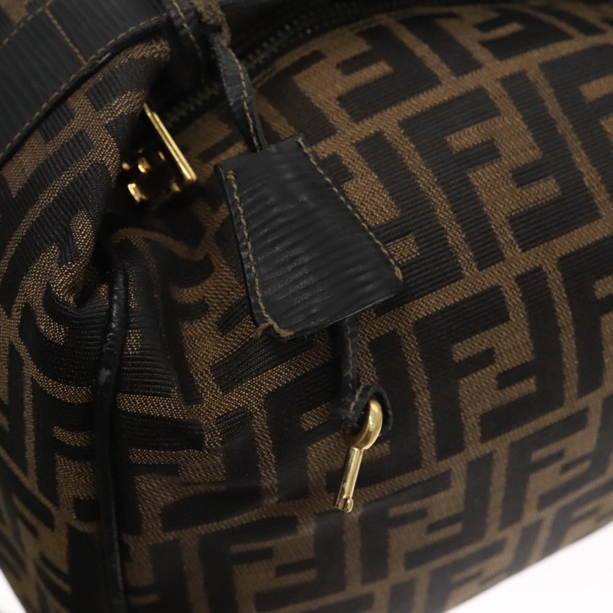 FENDI Zucca Canvas Vanity Hand Bag Brown Black gold 105251