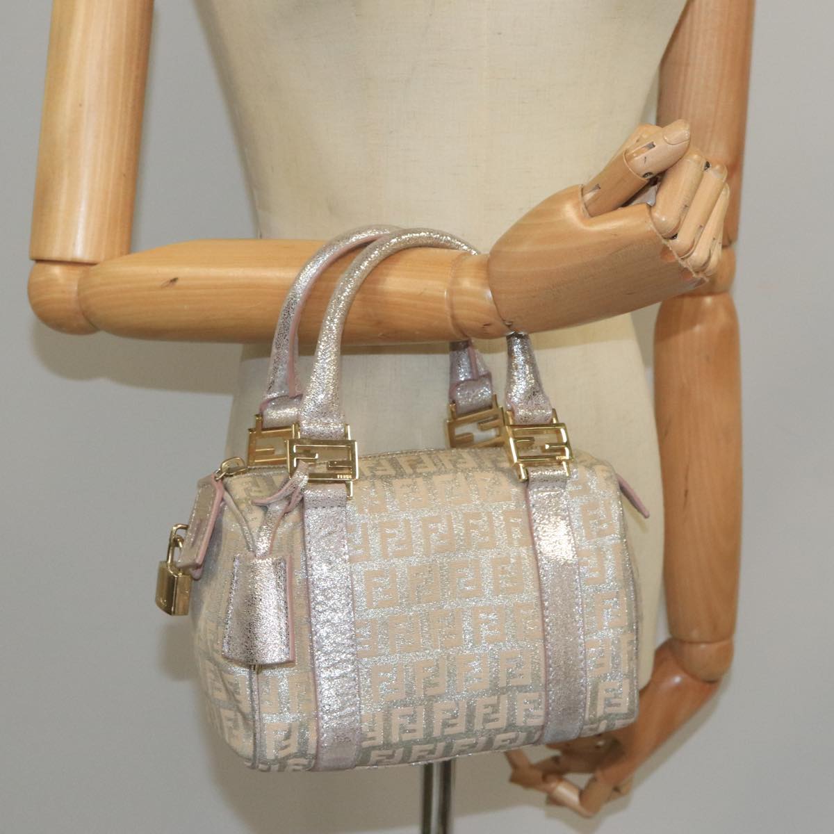 FENDI Zucchino Canvas Hand Bag Silver 105253