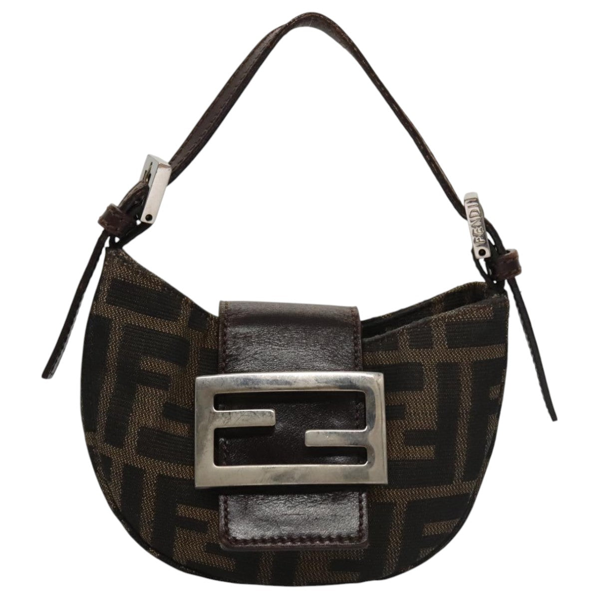 FENDI Zucca Canvas Mini Croissant Hand Bag Black Brown 105350