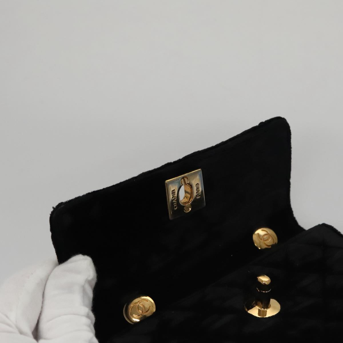 CHANEL Matelasse Chain Shoulder Bag Velor Black Gold CC 105662
