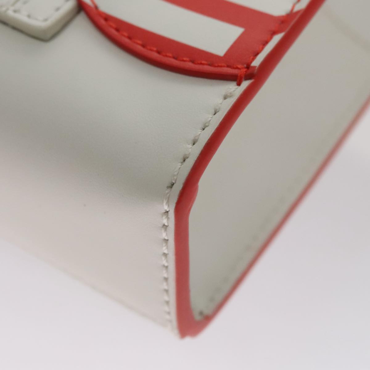 FENDI Shoulder Bag Leather White Red 105854A