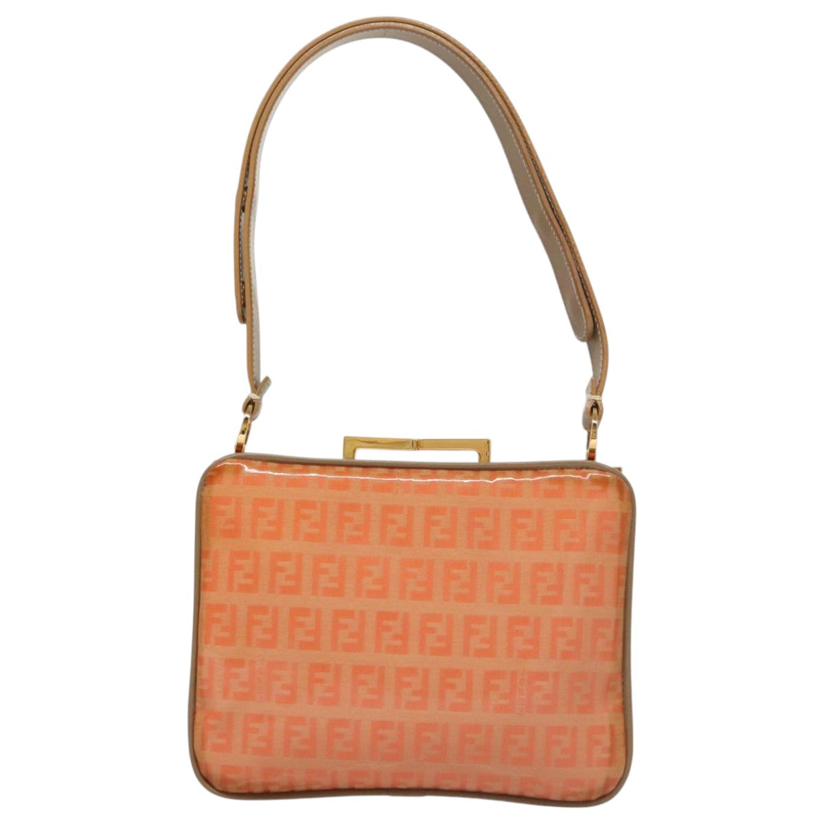 FENDI Zucchino Canvas Shoulder Bag Enamel Gold Orange 106076