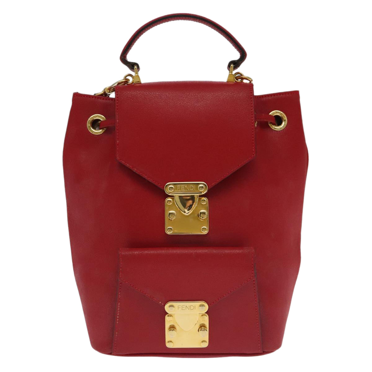 FENDI Backpack Leather Red Gold 106152
